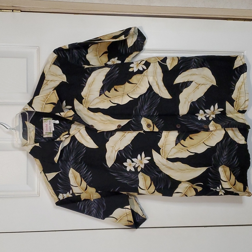 Orchid designed in Hawaii black & tan shades size M Hawaiian shirt